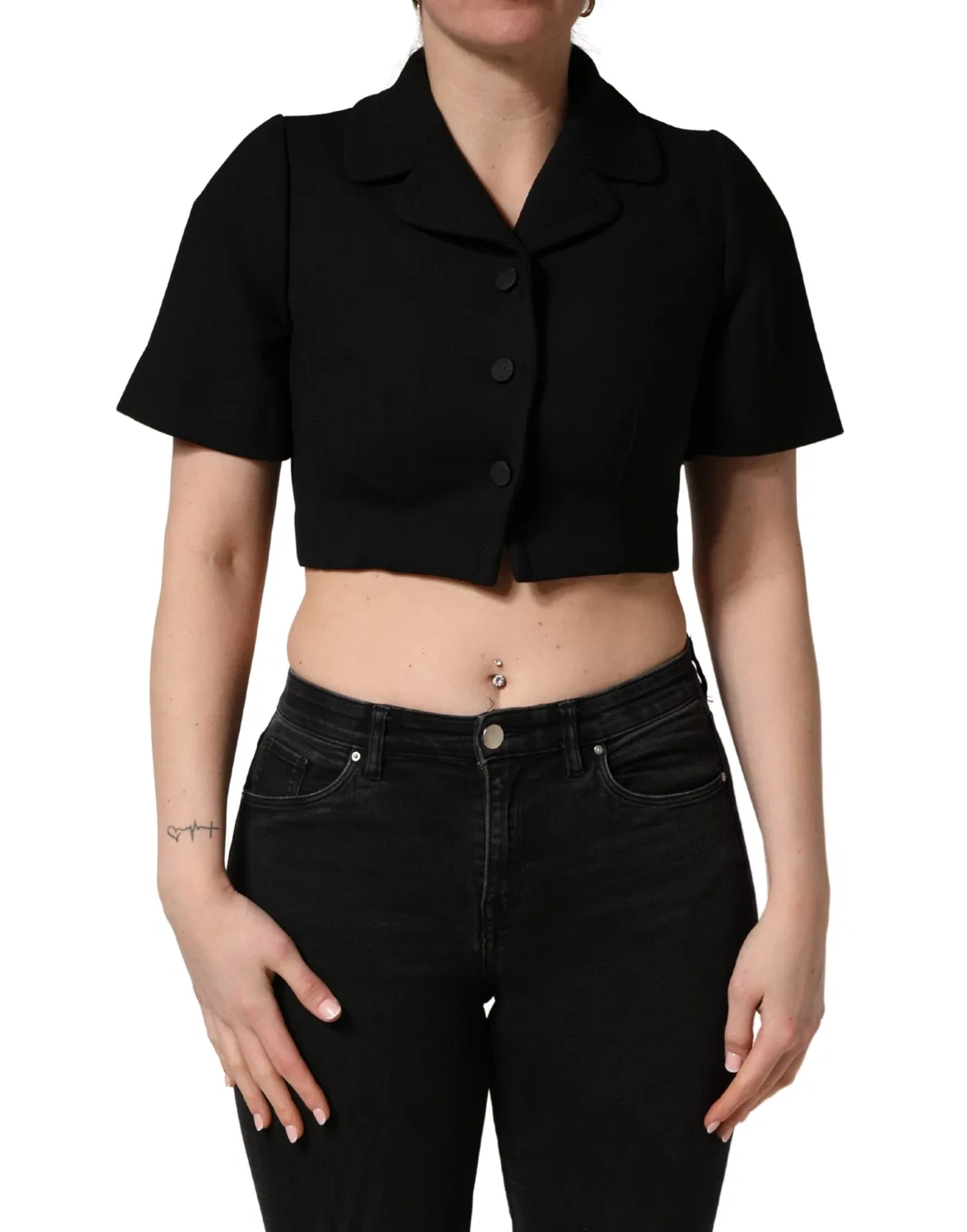 Женская блуза с коротким рукавом и воротником с логотипом Dolce & Gabbana, Black