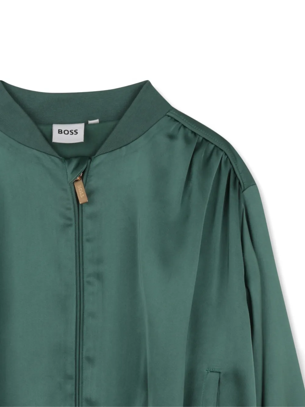 Бомбер на молнии со сборками Boss Kidswear, зеленый — фото 3