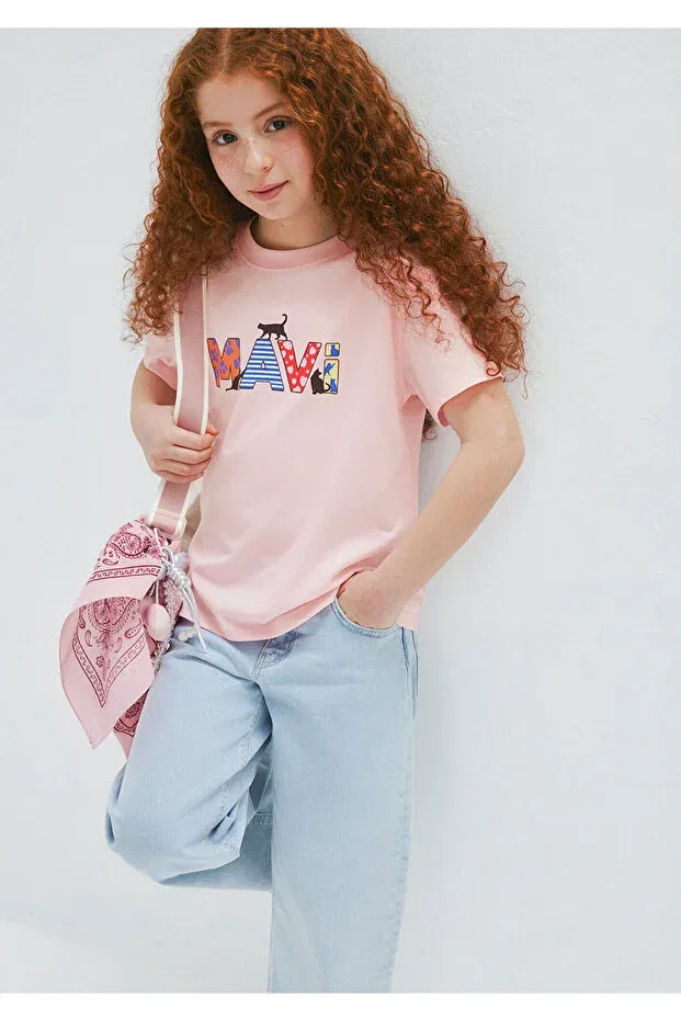 Детская футболка с принтом Logo printed pink t-shirt loose fit / relaxed comfortable cut 7610426-71007 Mavi, Pink