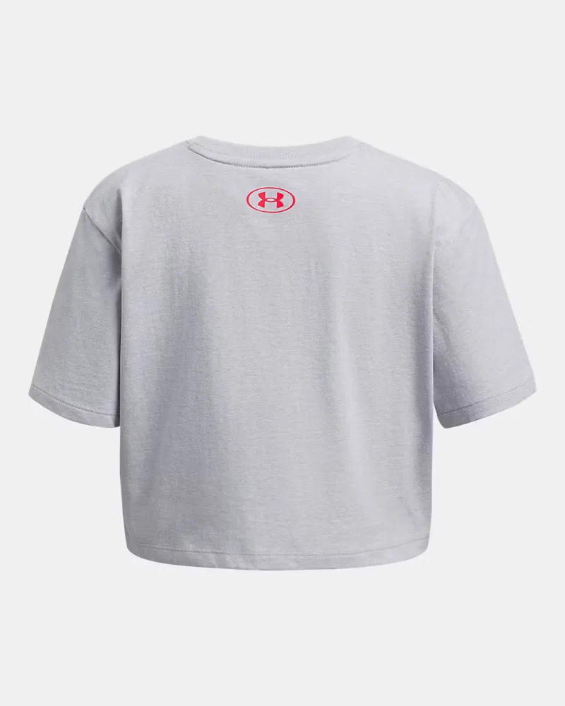 Футболка для девочек с коротким рукавом быстросохнущая UA Make Noise UnderArmour, Mod Gray Light Heather/Racer Red — фото 4