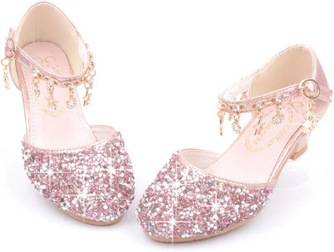 Детские туфли для девочек с блестками и стразами Mary Jane GOJERP, Pink — фото 4