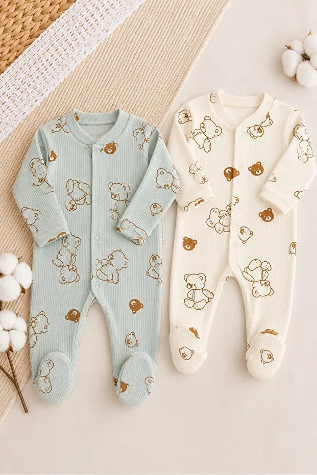 Детский комбинезон для мальчиков с принтом Teddy Bear Patterned 2-Piece Jumpsuit Set Verona Tarz, Khakibeige