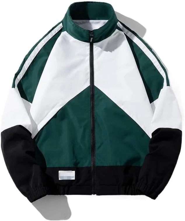 Мужская куртка-бомбер с контрастной отделкой, Oversized Track Jacket, белый зелёный