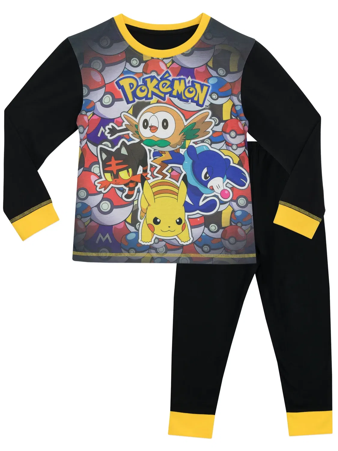 Детская пижама с принтом Pikachu Litten Rowlet Popplio Pokemon, Black
