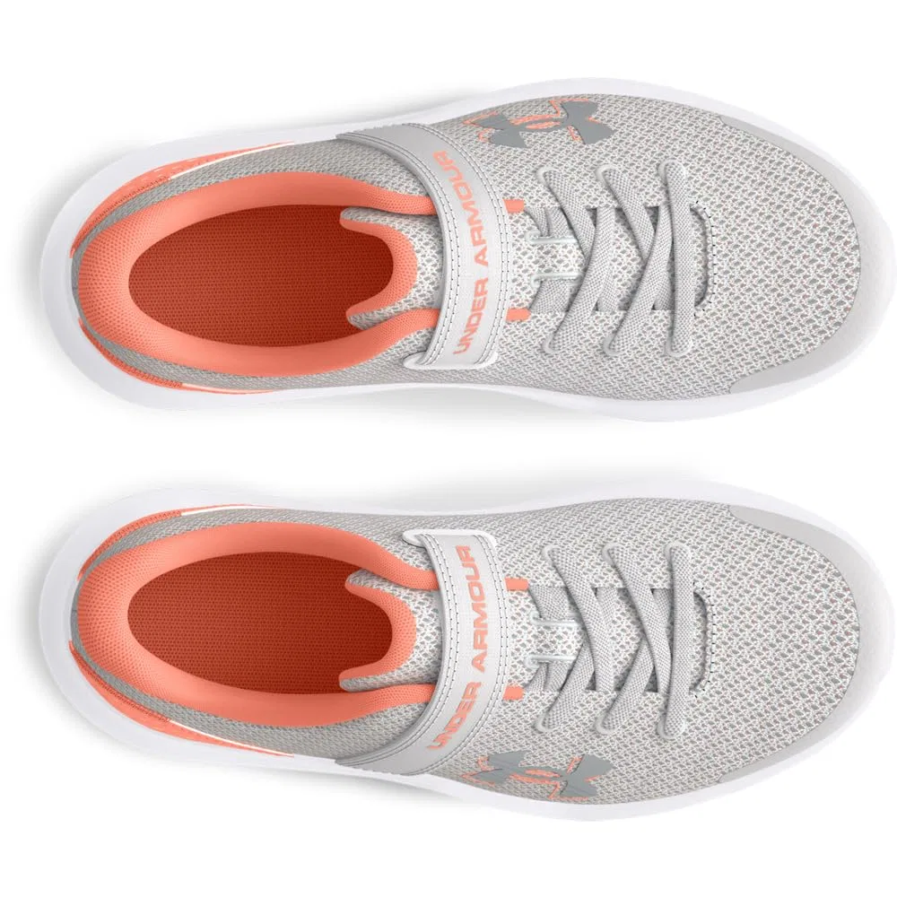 Детские кроссовки для девочек с липучками Pre School Surge 4 Alternate Closure Under Armour, Grey Distant Orange Flare Metallic Silver — фото 4