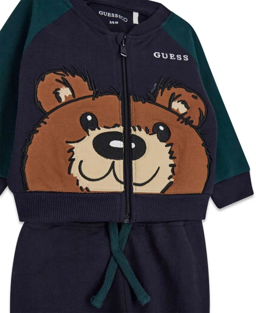 Детский комплект из лонгслива и спортивных брюк с принтом GUESS, Navy Green — фото 4