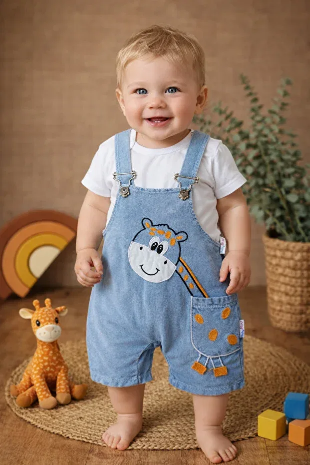 Детский комбинезон для мальчиков с принтом Zürafa patterned pocket detail jeans baby boy salopet overalls gardener Baby Buu, Blue — фото 2