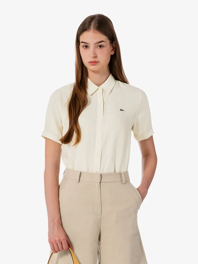 Рубашка LACOSTE New Regular, Льняная, Ivory