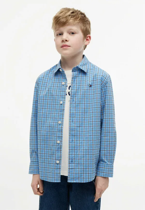 Рубашка из хлопка с эластаном Regular fit check poplin shirt Tommy Hilfiger, голубая клетка — фото 2