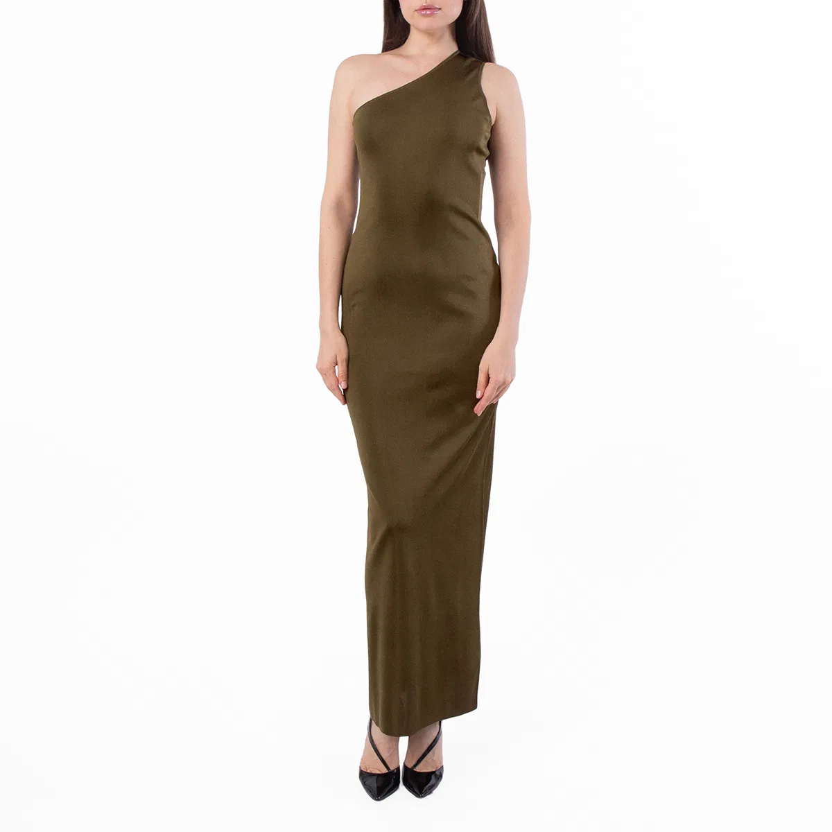 Платье макси без рукавов One-Shoulder Maxi Dress Saint Laurent, Green