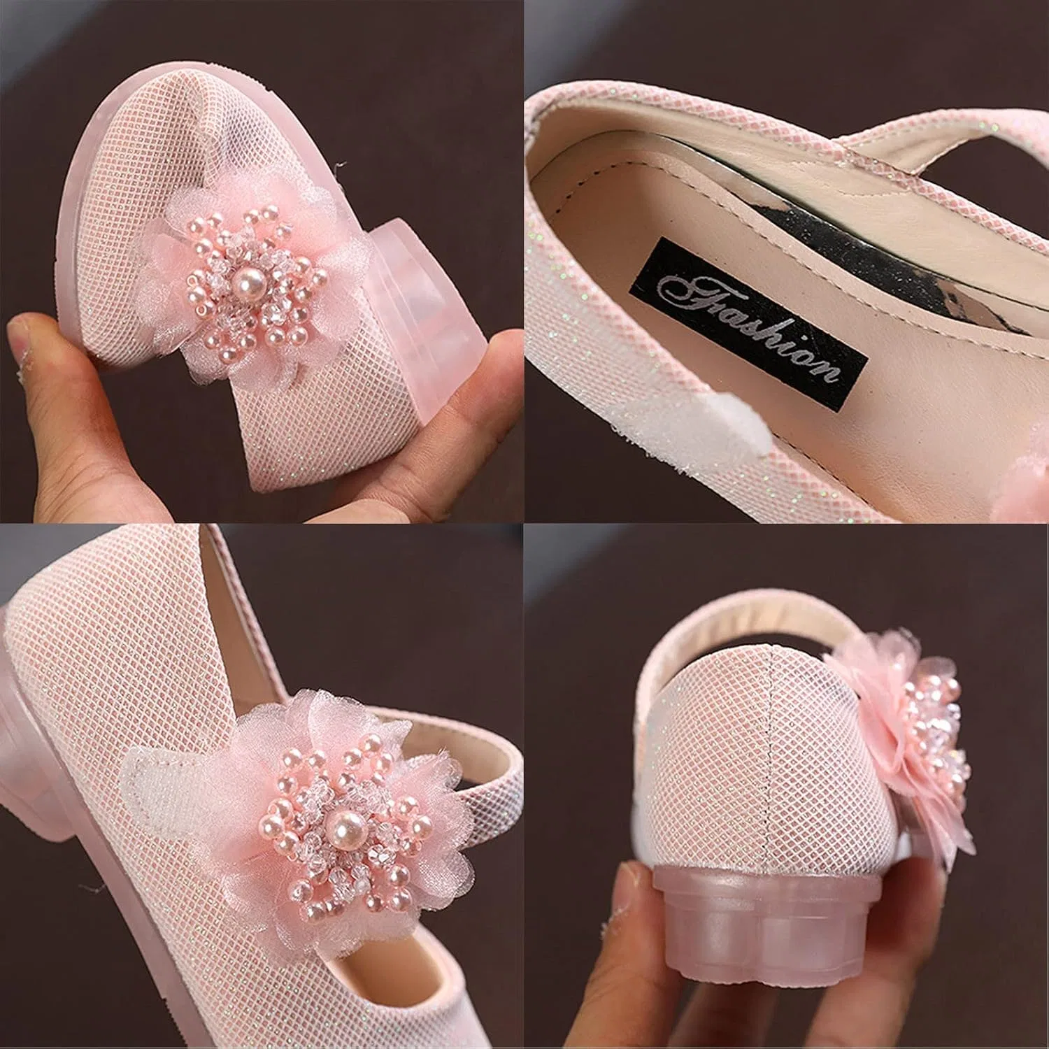 Детские туфли для девочек с цветком и блестками Mary Jane Shining Ballet Flat Egmy, Pink — фото 3