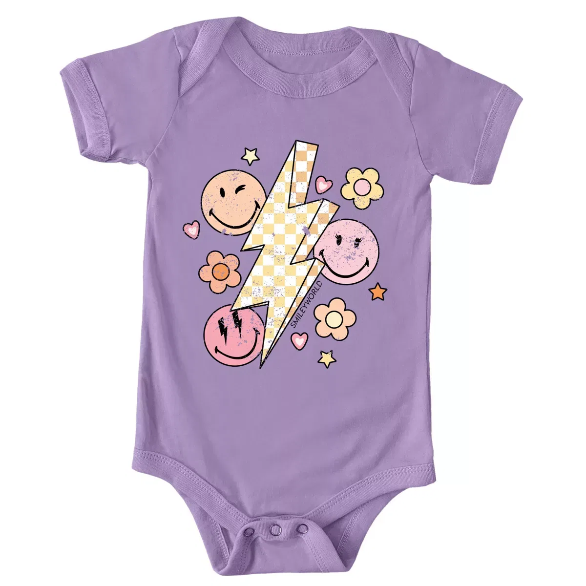 Детский боди с принтом SmileyWorld Checkered Lightning Floral The Juniper Shop, Lavender