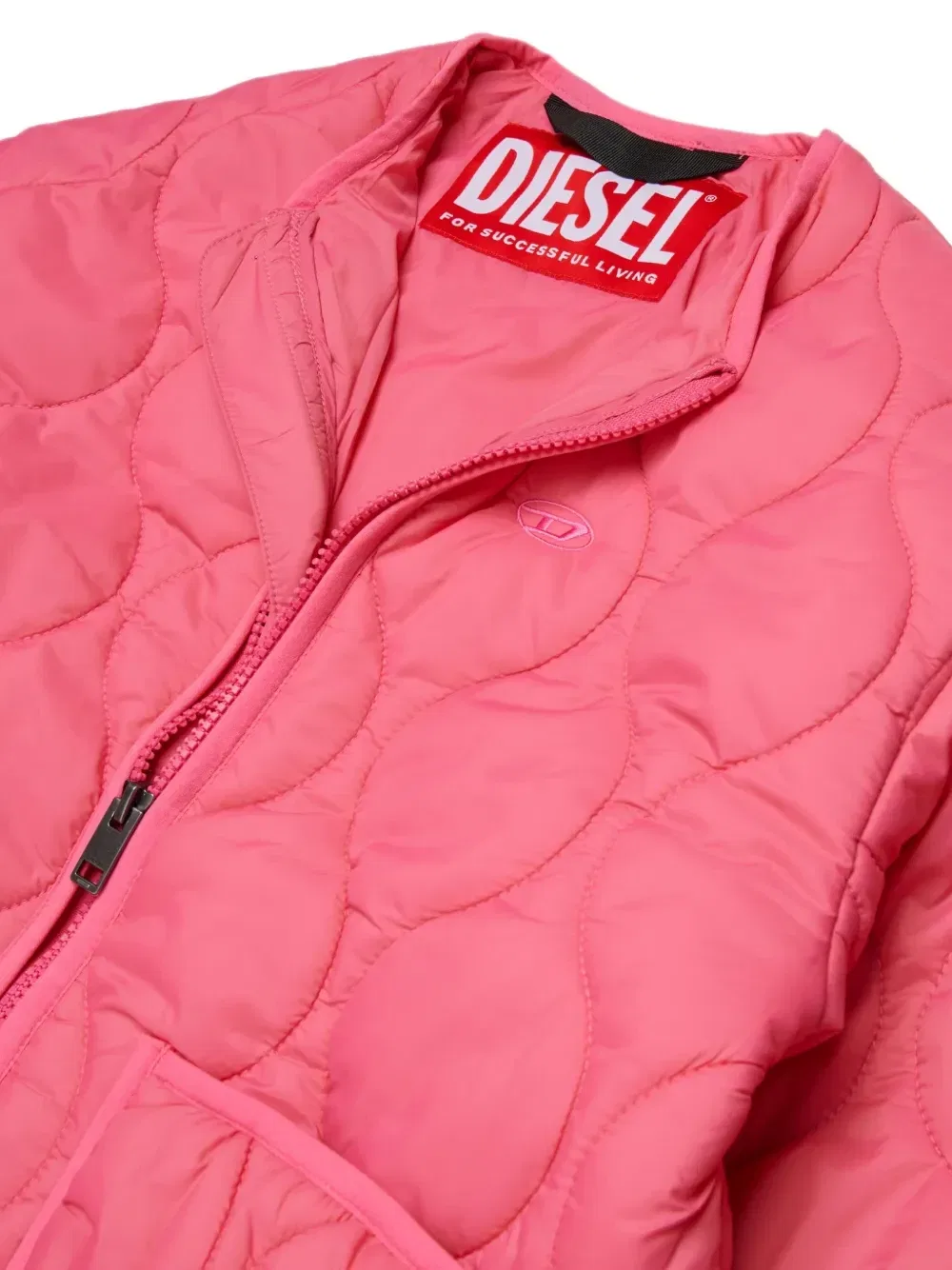 Стеганое пальто с вышитым логотипом Diesel Kids, розовый — фото 3