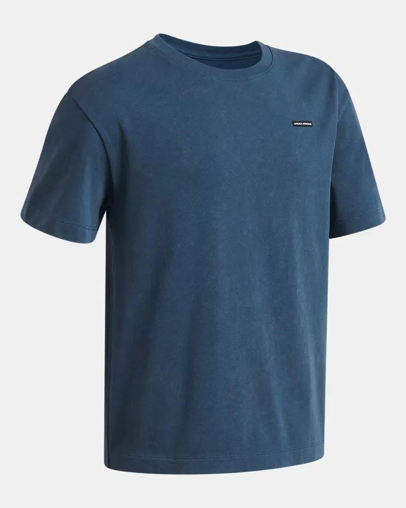 Футболка оверсайз для мальчиков с эффектом wash UA Heavyweight Wash UnderArmour, Wham Blue/White — фото 3