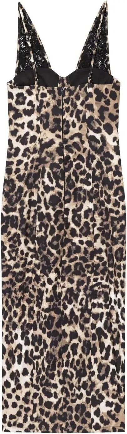 Женское облегающее платье с леопардовым принтом и кружевом, Leopard — фото 3