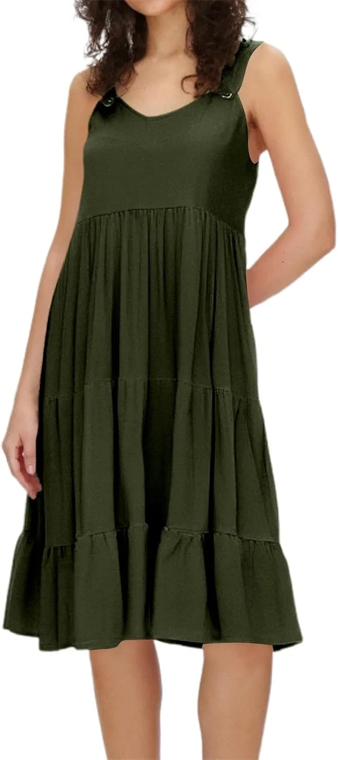 Женское летнее платье свободного кроя без рукавов, Army Green