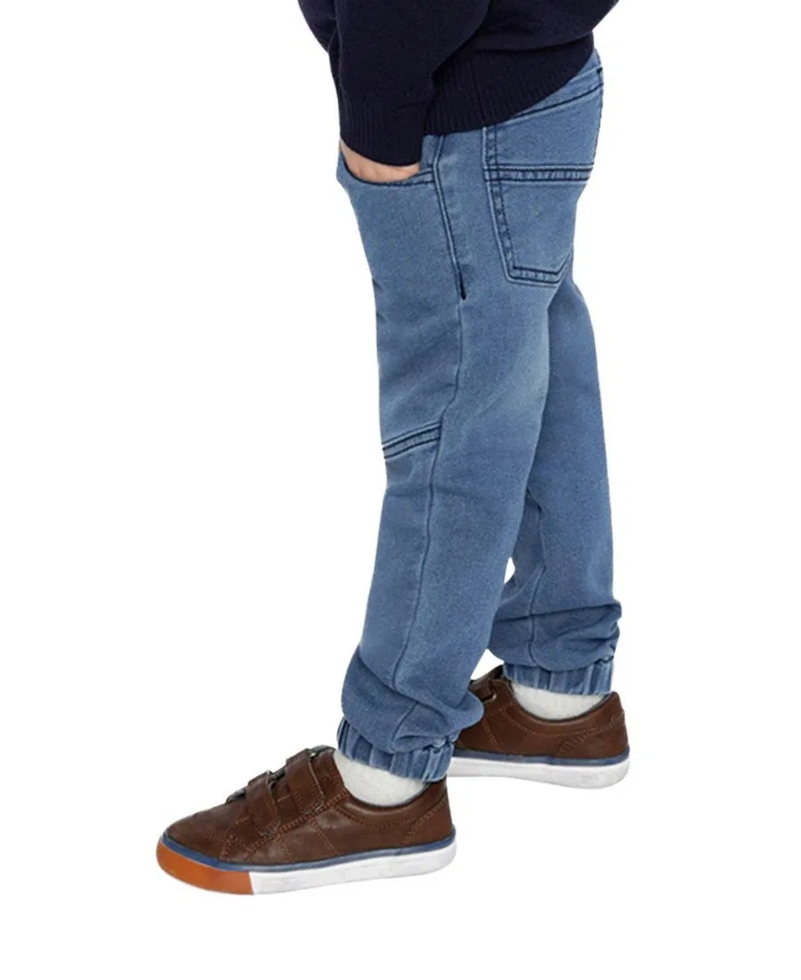 Детские джоггеры из футера с деним-эффектом, модель Boys Must-Haves Deux par Deux, Light Blue Denim — фото 3