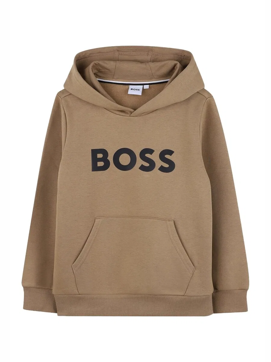 Толстовка BOSS 'Felpa cappuccio marrone per bambino' коричневого цвета