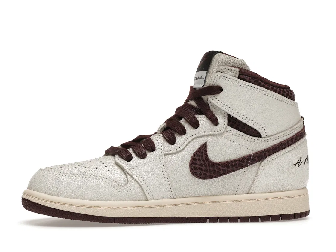 Детские кроссовки для мальчиков и девочек кожаные с замшей Jordan 1 Retro High OG A Ma Maniére, Sail/Burgundy Crush — фото 3