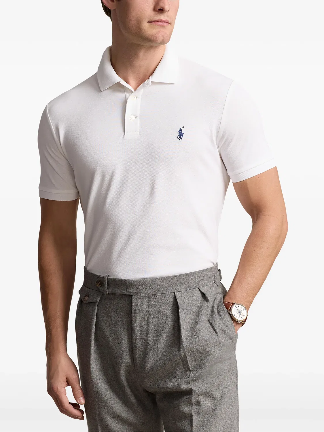 Polo Ralph Lauren Рубашка-поло с вышитым логотипом пони, белая — фото 4