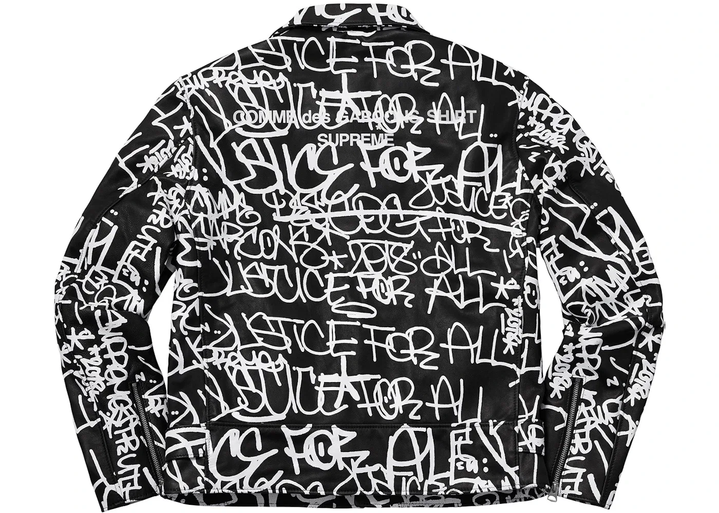 Мужская кожаная куртка с принтом Supreme Comme des Garcons SHIRT Schott Painted Perfecto Leather Jacket, Black — фото 3