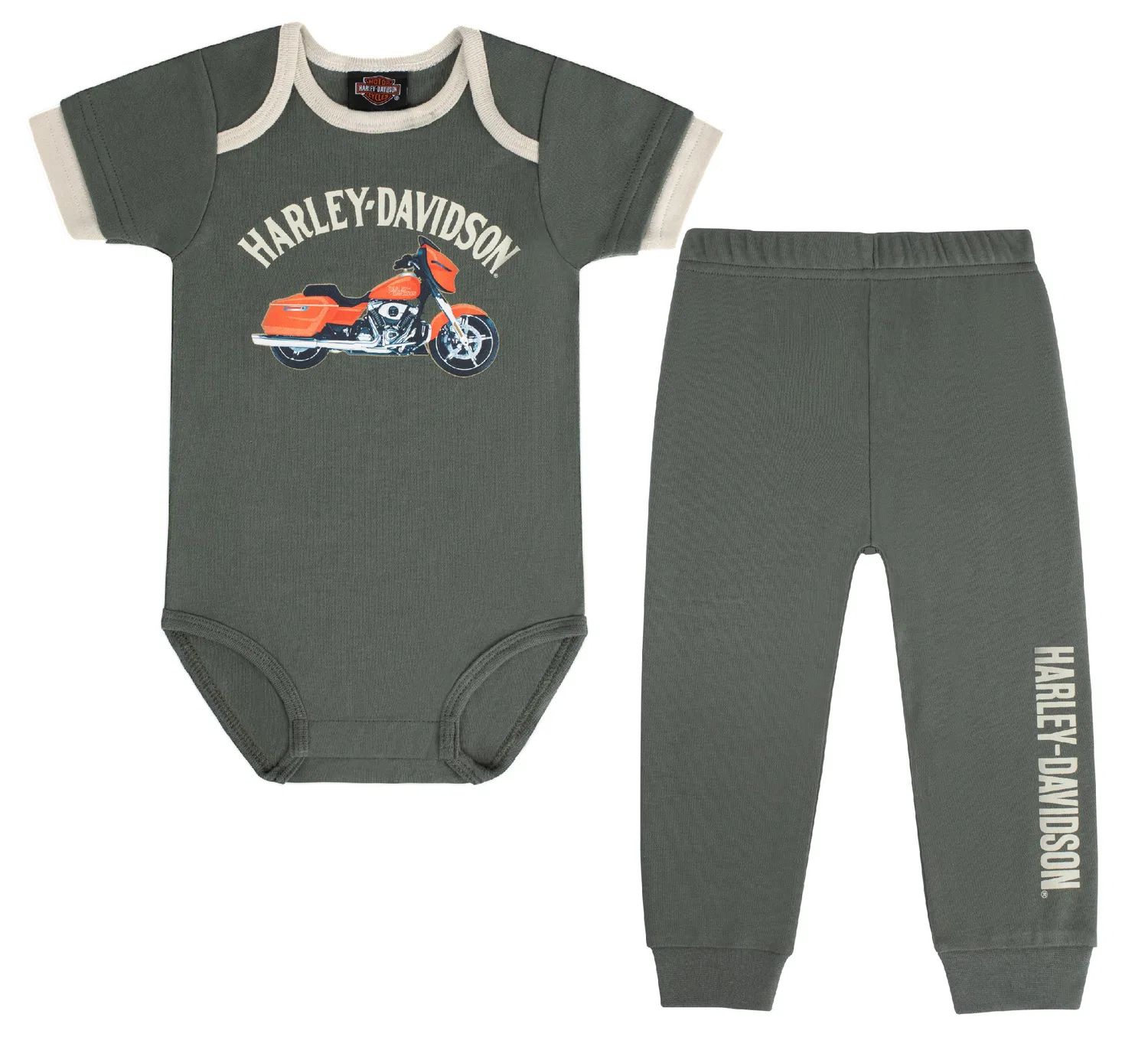 Детский комплект с коротким рукавом и штанами Knit Mock Douibler Creeper & Pant Set Harley Davidson, Thyme/Birch
