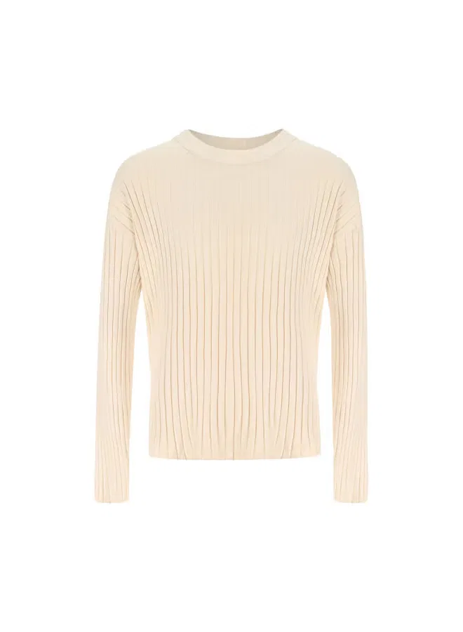 Свитер с полосами relaxed stretch cotton-blend long sleeve knit Zara, бежевый — фото 2