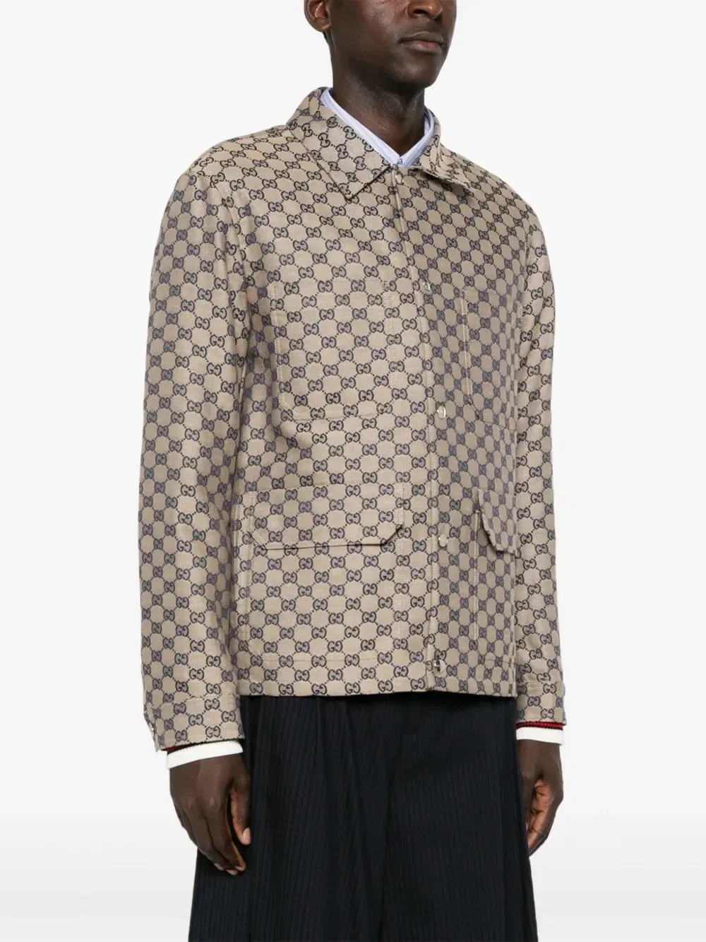 Куртка-рубашка из канваса с логотипом GG GUCCI, бежевый — фото 3
