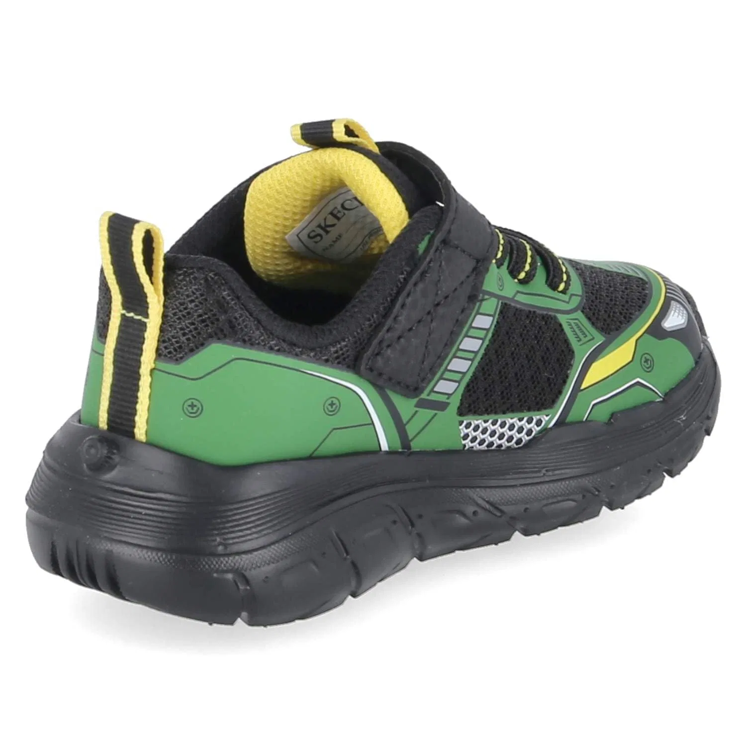 Детские кроссовки для мальчиков с максимальной амортизацией Skechers Arch Fit, Green Synthetic Black Textile Yellow Trim — фото 4