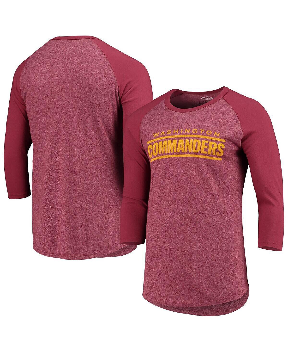 

Мужская футболка washington commanders threads burgundy wordmark с рукавом 3/4 реглан tri-blend Majestic