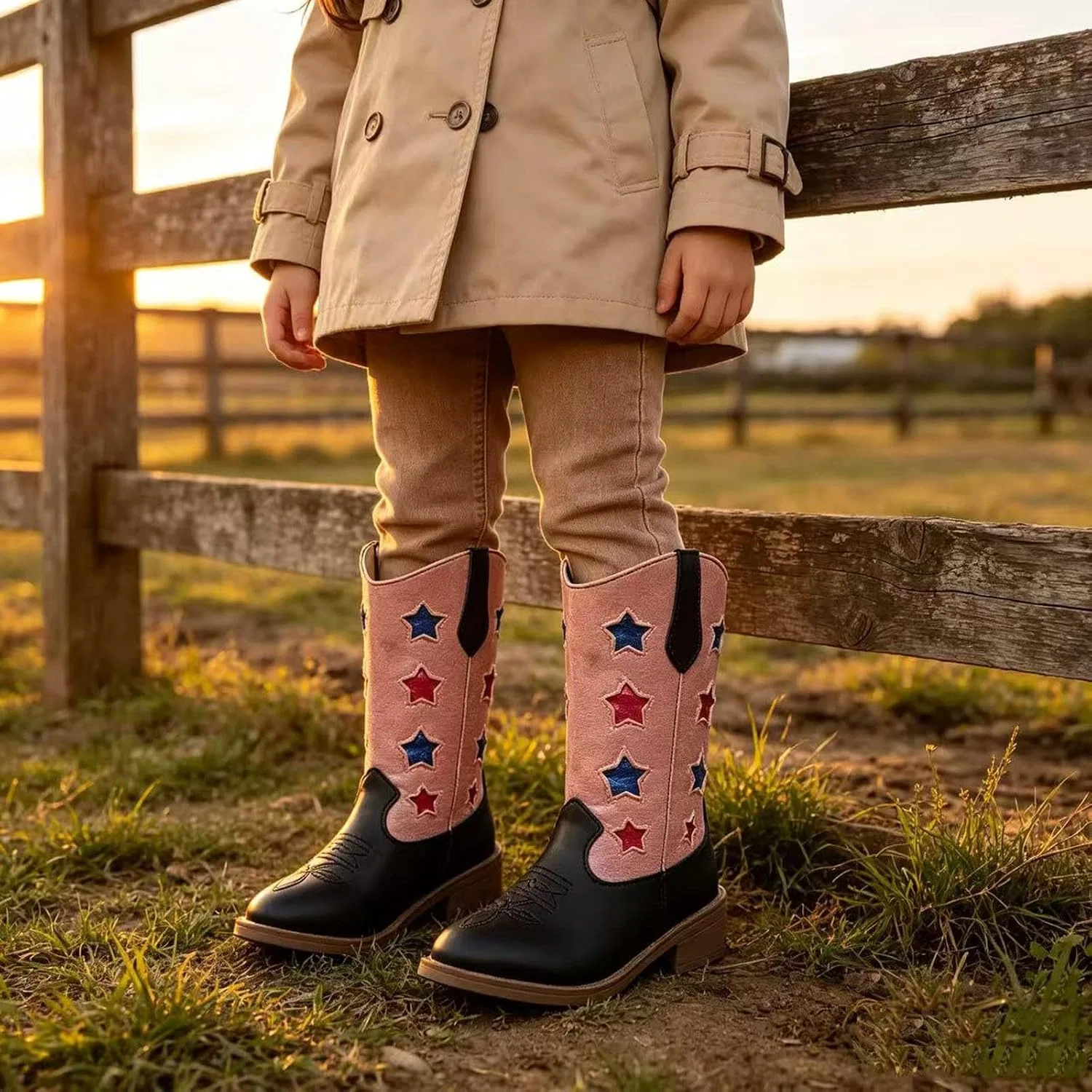 Детские сапоги для девочек и мальчиков с принтом, Cowboy Boots, Pink — фото 3