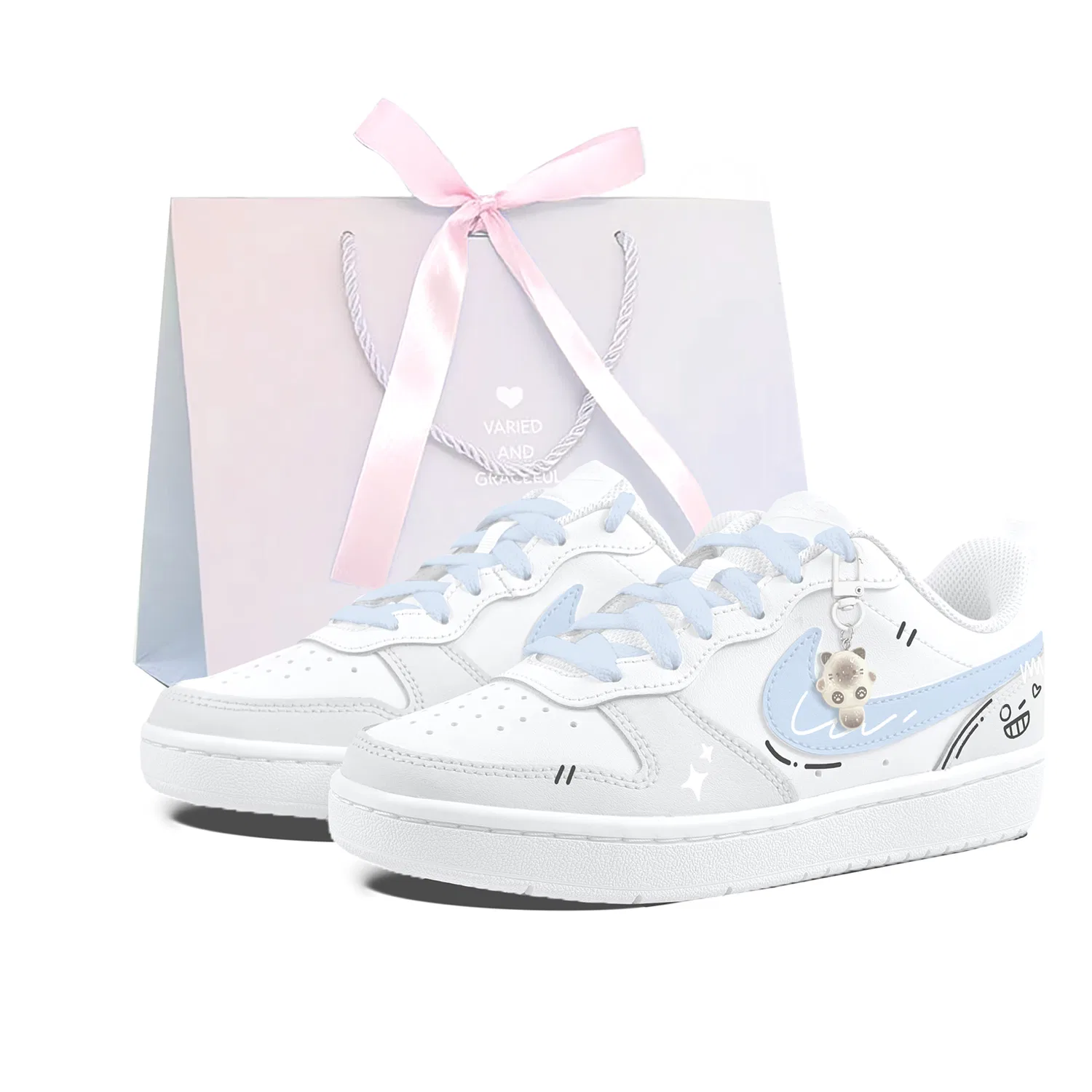 Детские кроссовки для скейтбординга с принтом кота Starry Blue Nike