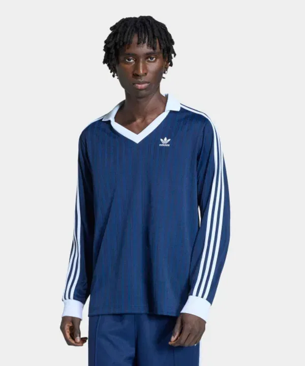 Футболка с длинным рукавом пике футбольная Adidas, ночной индиго