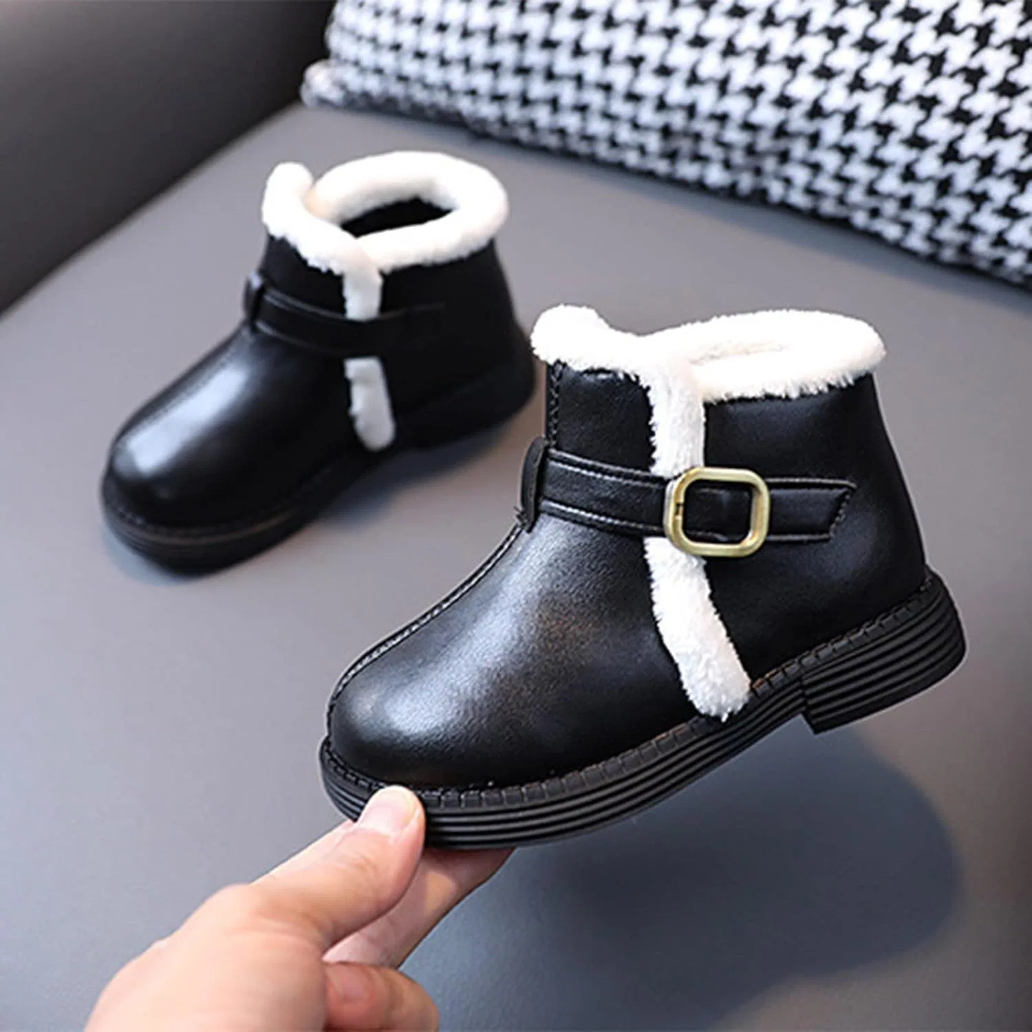 Детские ботинки для девочек с принтом Autumn Winter, модель Fashion, бренд, Black — фото 4