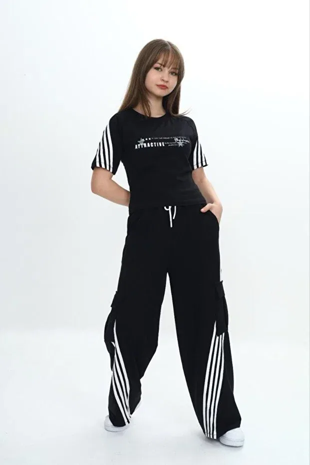 Детский спортивный комплект для девочек хлопковый Asortik Kids, Black