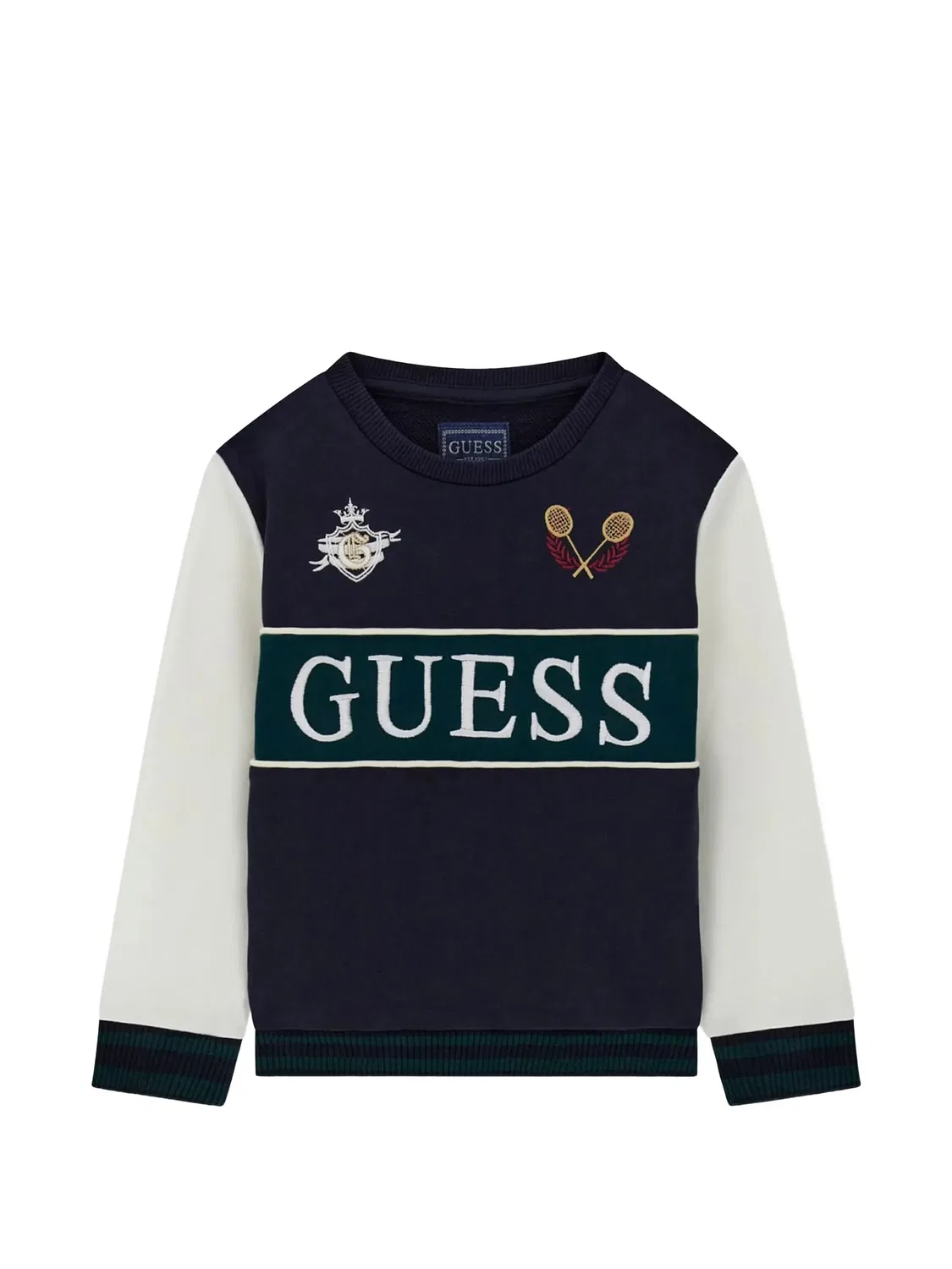 Свитер в стиле колор-блок с вышитым логотипом Guess Kids, синий