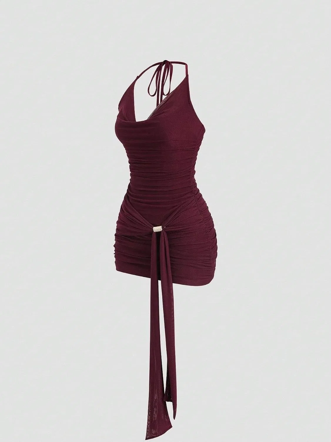 Женское облегающее мини-платье с металлической пряжкой Burgundy — фото 4