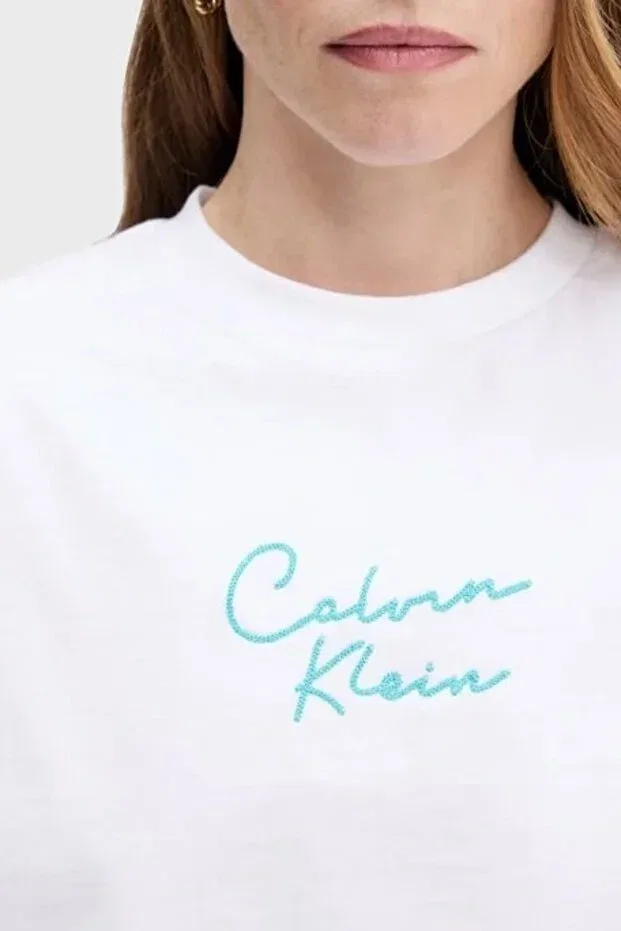 Женская хлопковая футболка без рукавов Calvin Klein, White — фото 4