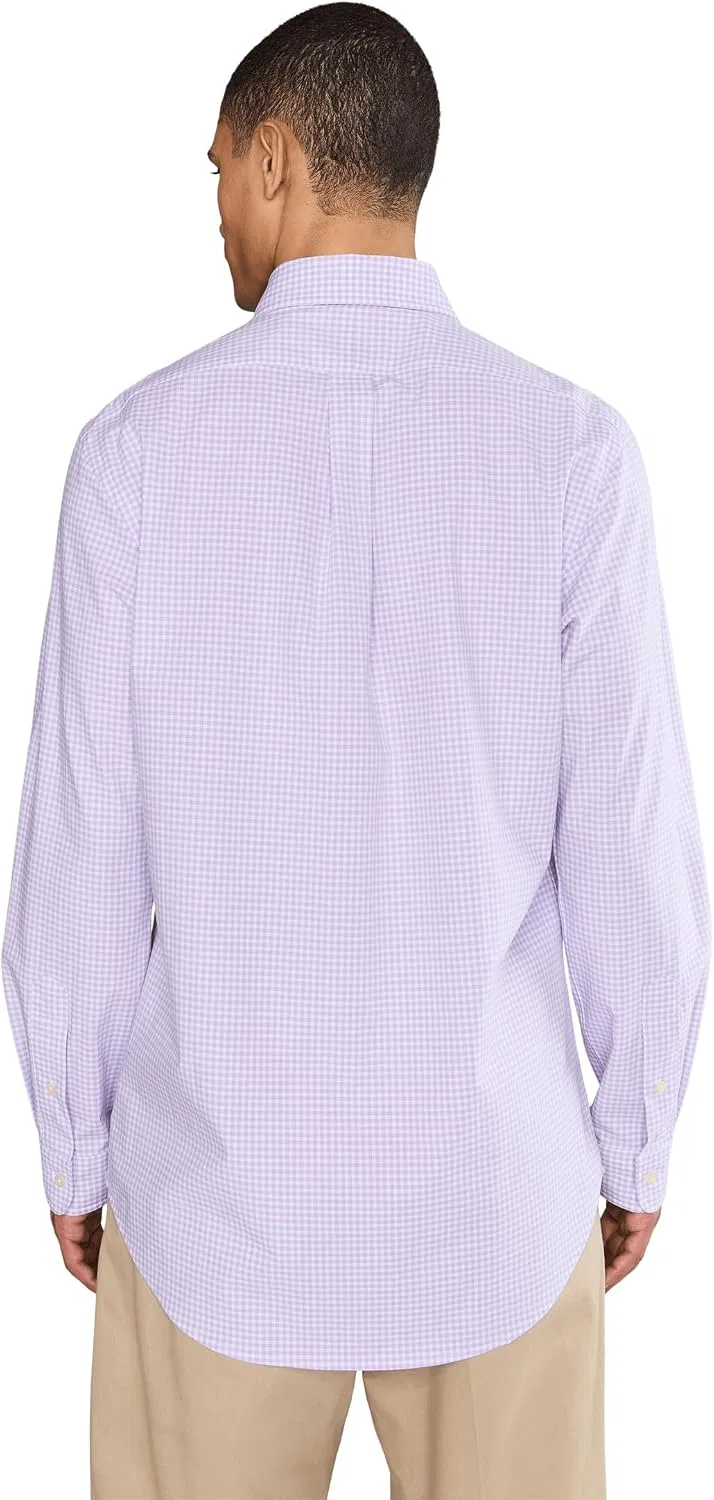 Мужская рубашка классического кроя с принтом в клетку Classic Fit Gingham Stretch Poplin POLO RALPH LAUREN, светло-лиловый/белый — фото 4