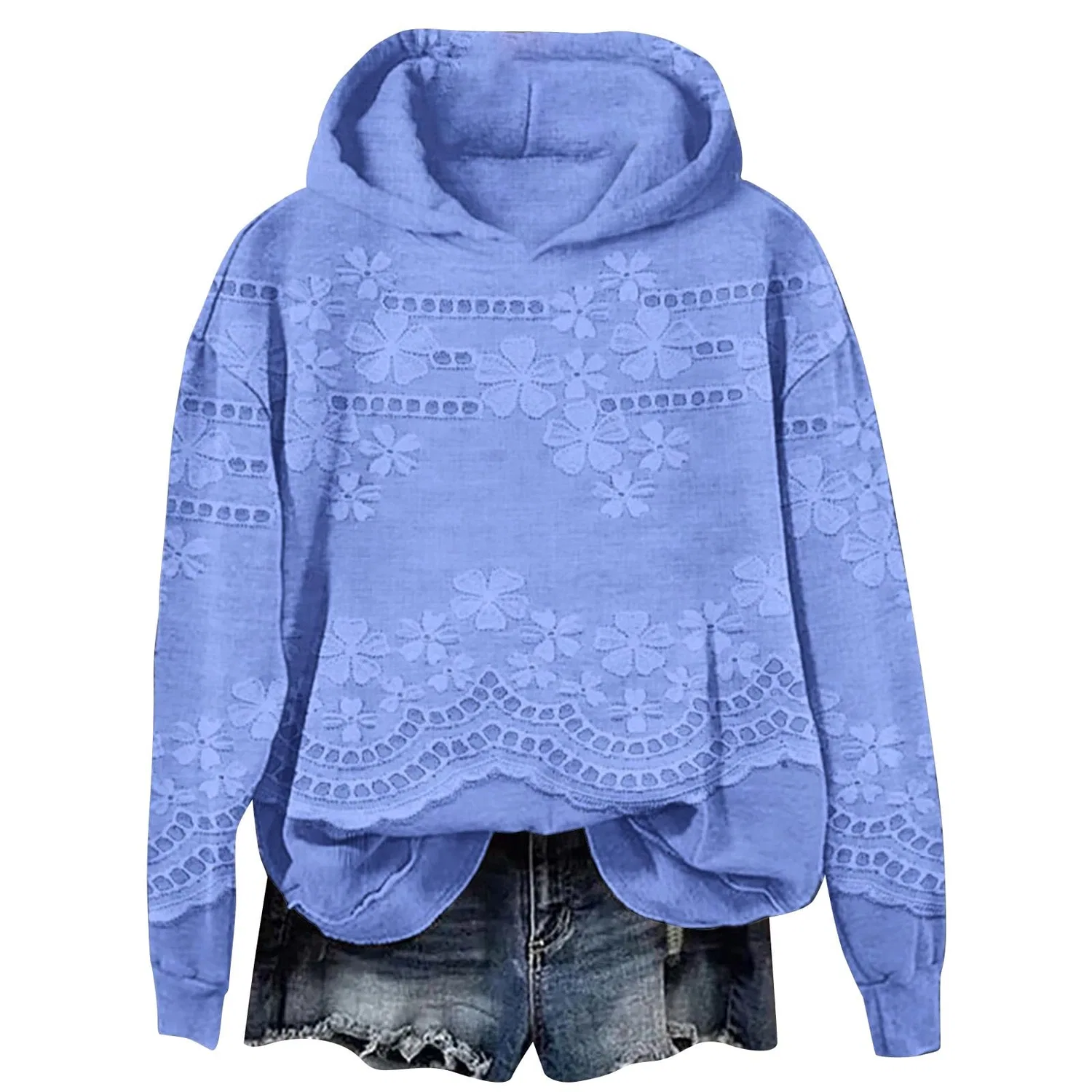 Женский худи с цветочным кружевом Oversized, Azure