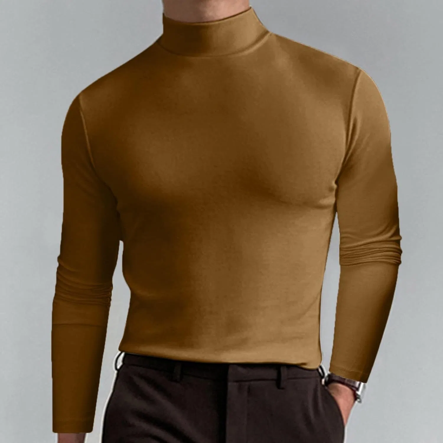 Мужская водолазка с длинным рукавом Solid, Brown — фото 3