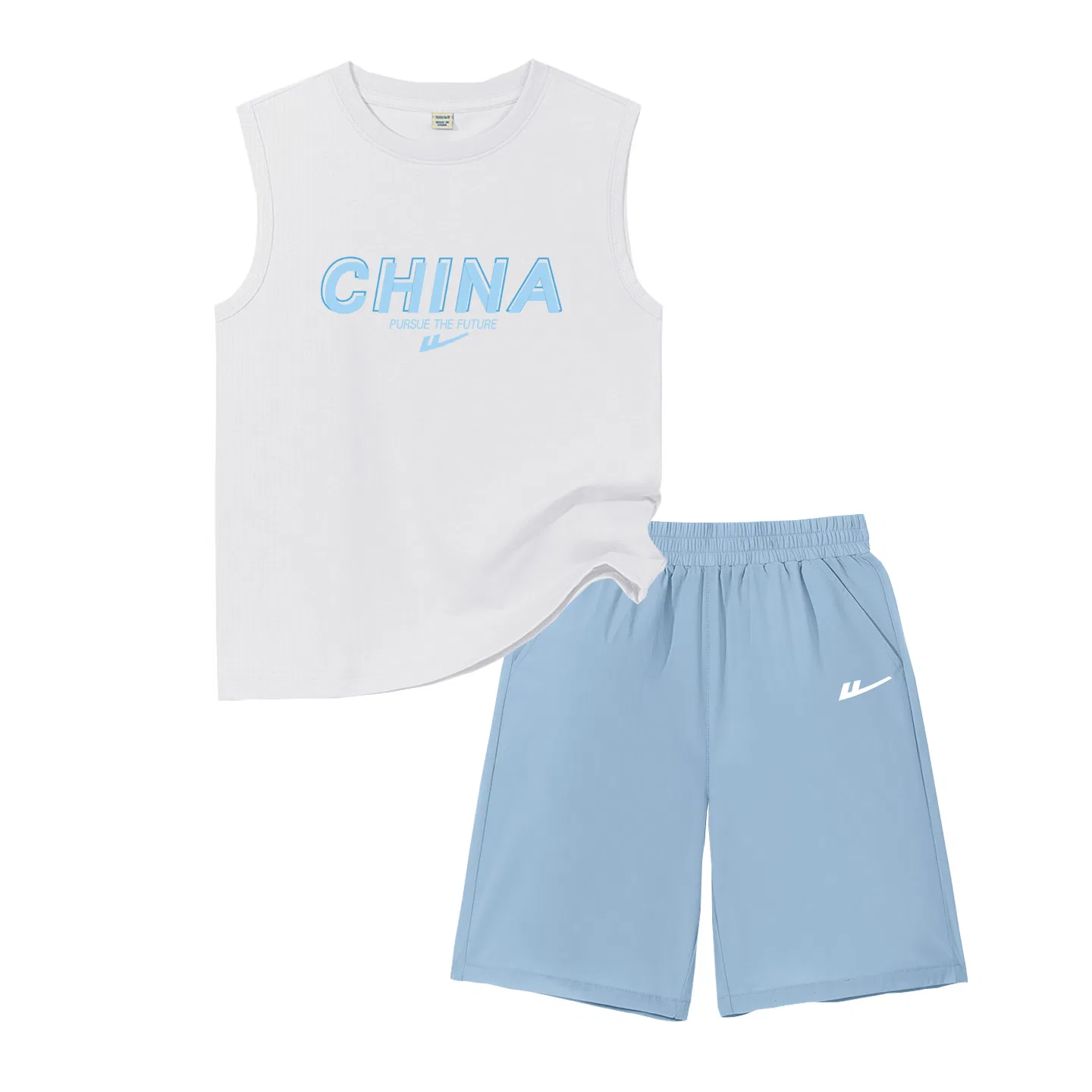 Детский комплект спортивной одежды с принтом White/H Blue Letter-Gray Blue/H White Logo K WARRIOR