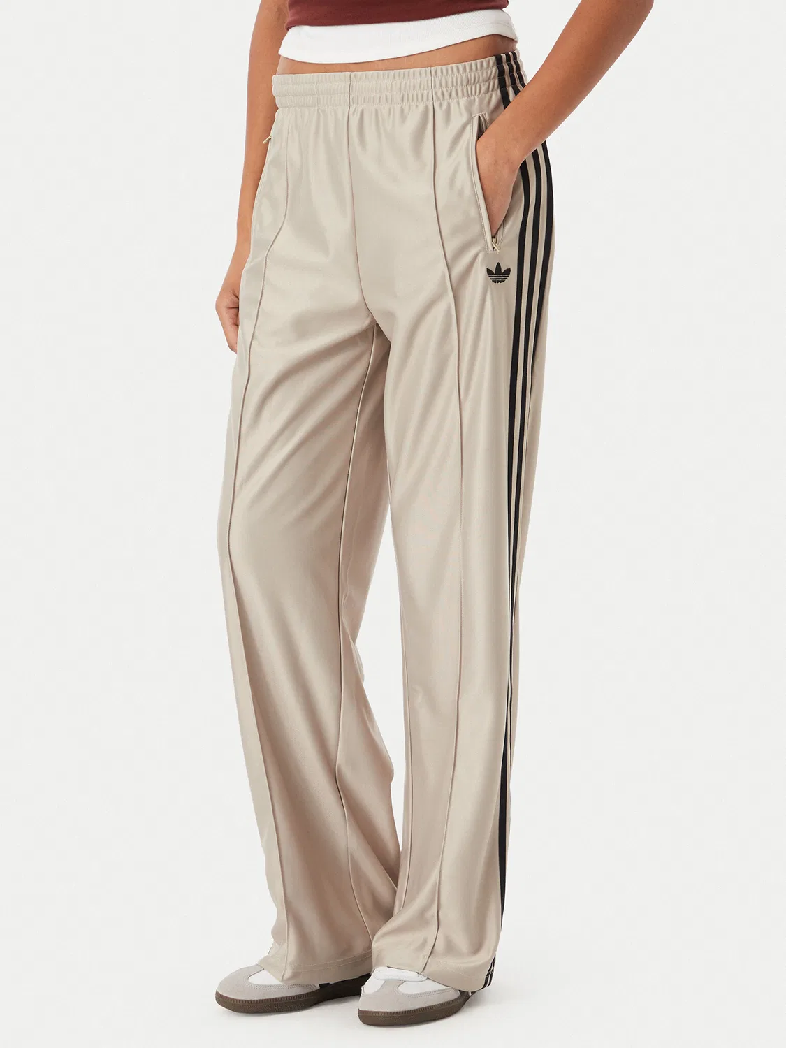 Женские спортивные штаны с широкими штанинами Metallic Firebird Adidas, бежевый