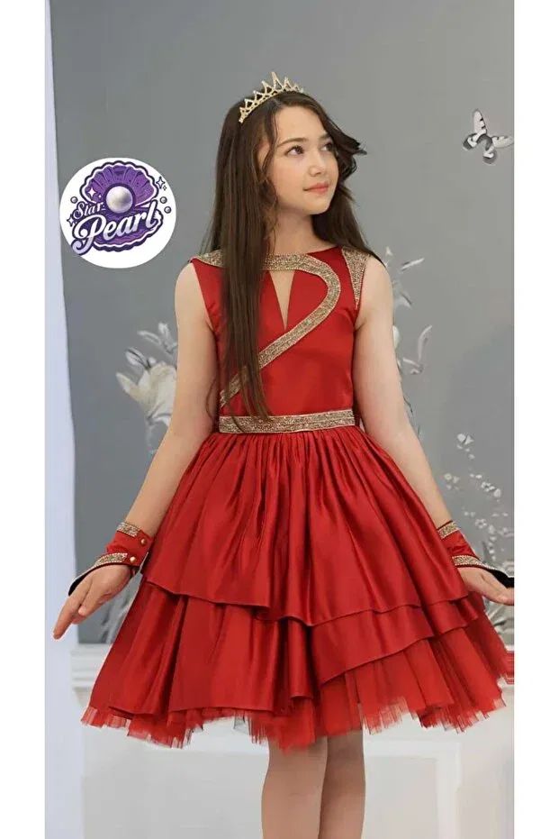 Детское платье для девочек с принтом Swan Dress Star Pearl Kids, Red — фото 2