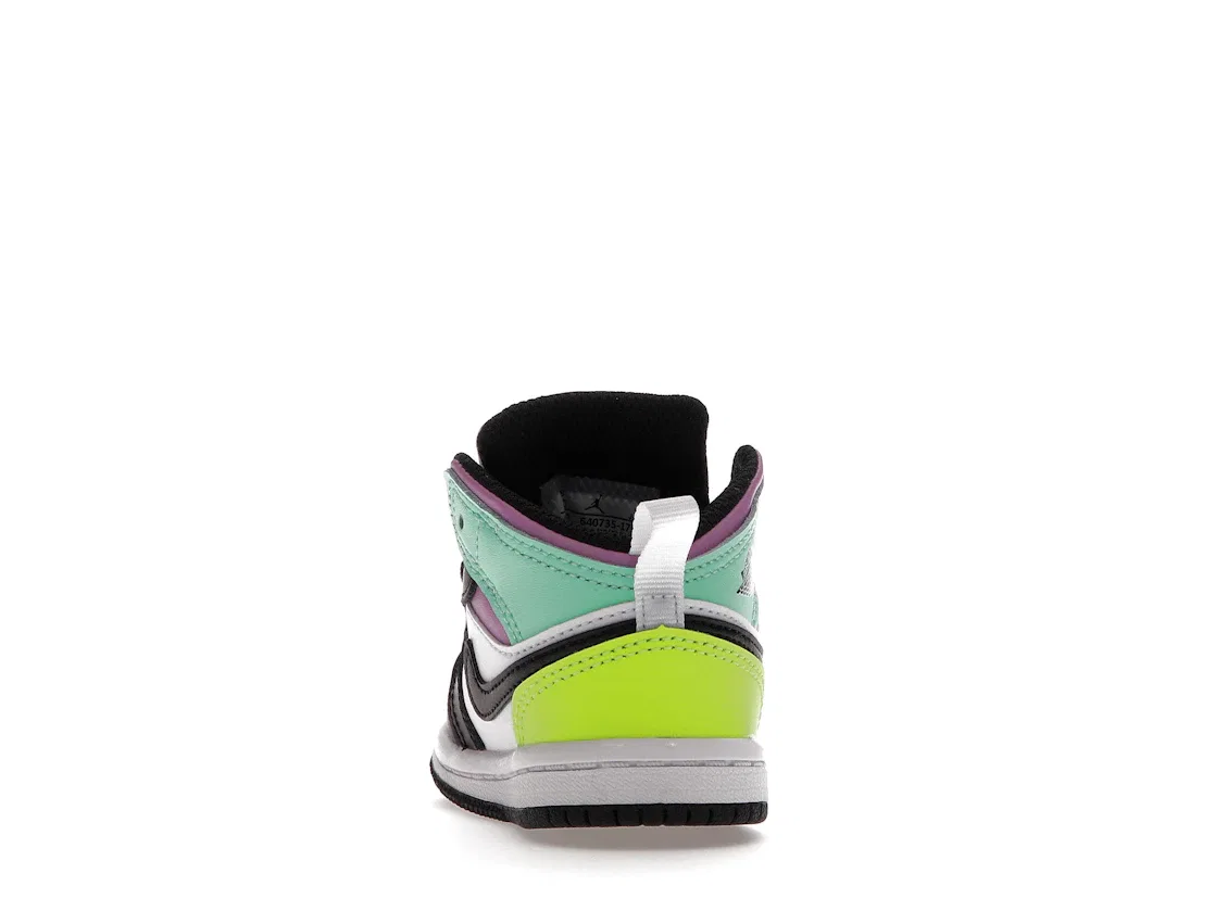 Детские кроссовки с высоким берцем Jordan 1 Mid Pastel Black Toe Jordan, White/Black-Volt-Green Glow — фото 4
