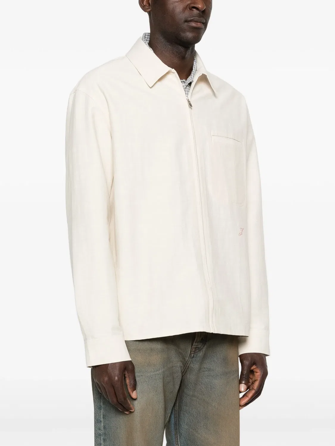 Рубашка с вышитым логотипом и молнией Jacquemus, нейтральный — фото 2