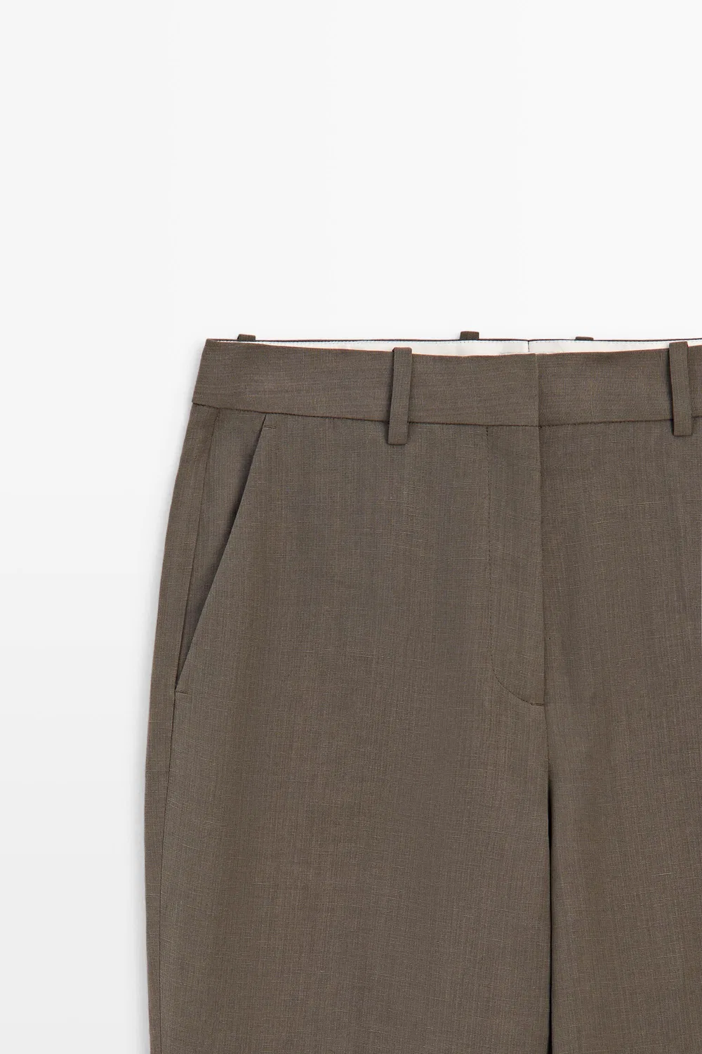 Брюки Massimo Dutti Studio Linen-Blend Tailored, коричневый — фото 4