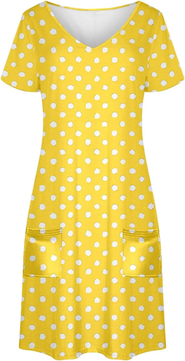 Женское мини-платье в горошек с коротким рукавом, Yellow — фото 4
