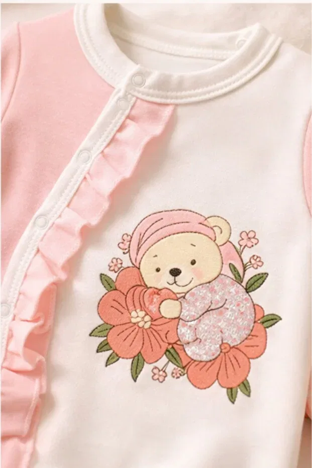 Детский комбинезон для новорожденных с принтом Bamoola, Pink Bear — фото 3
