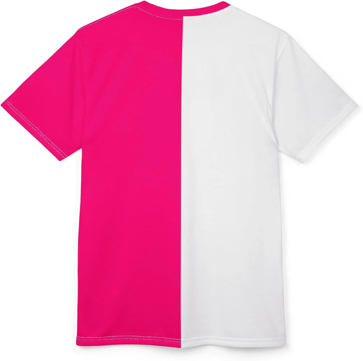 Футболка с двумя цветами Half Pink Half White, White Stitching — фото 4